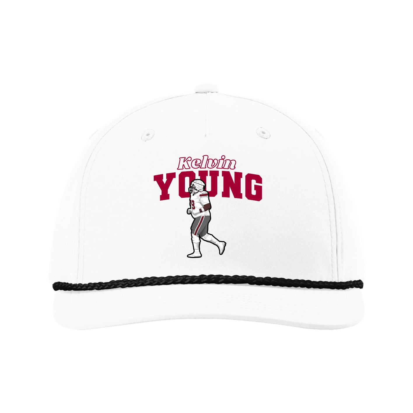 Five-Panel Classic Rope Cap — Name Arch in White