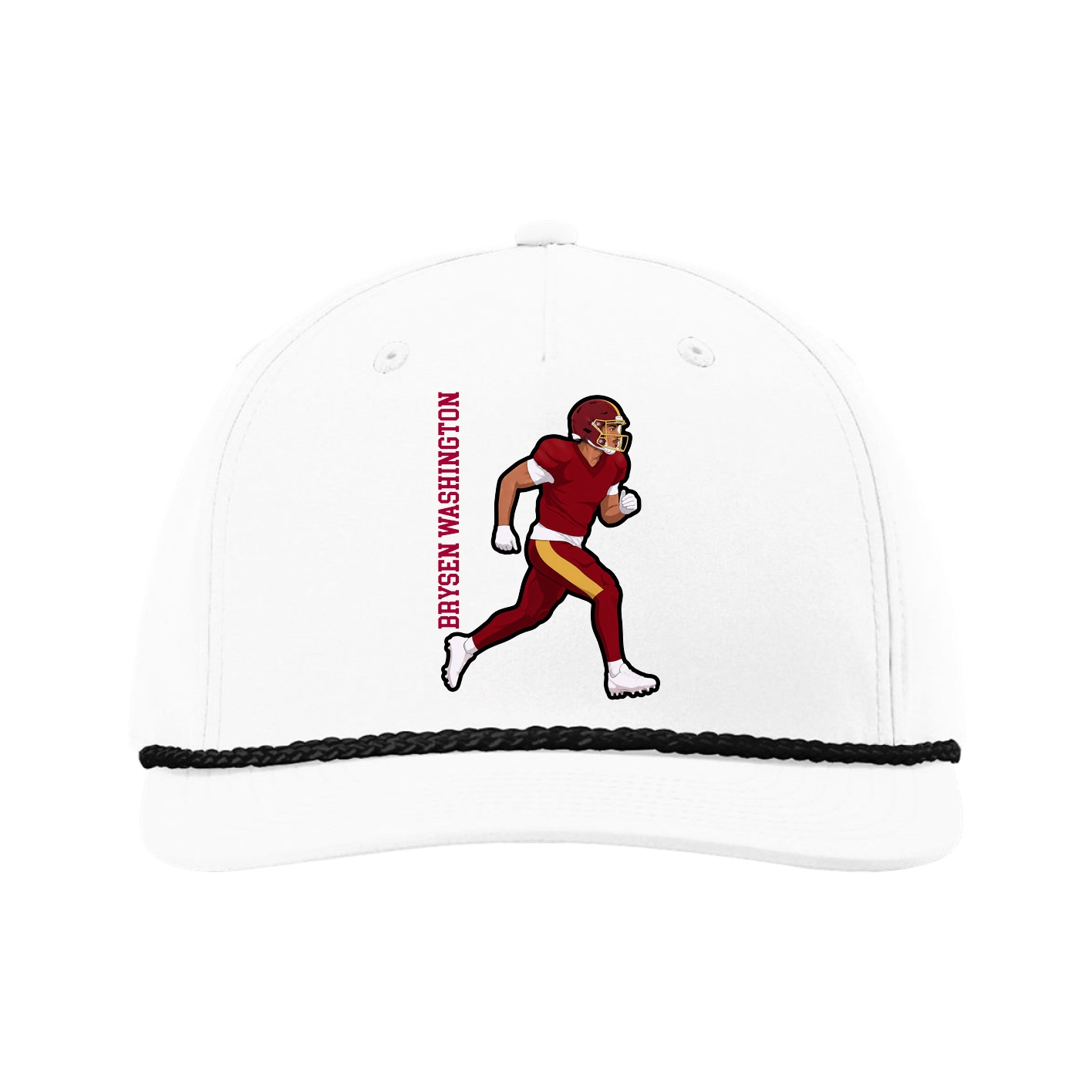 Five-Panel Classic Rope Cap — Name Vertical in White