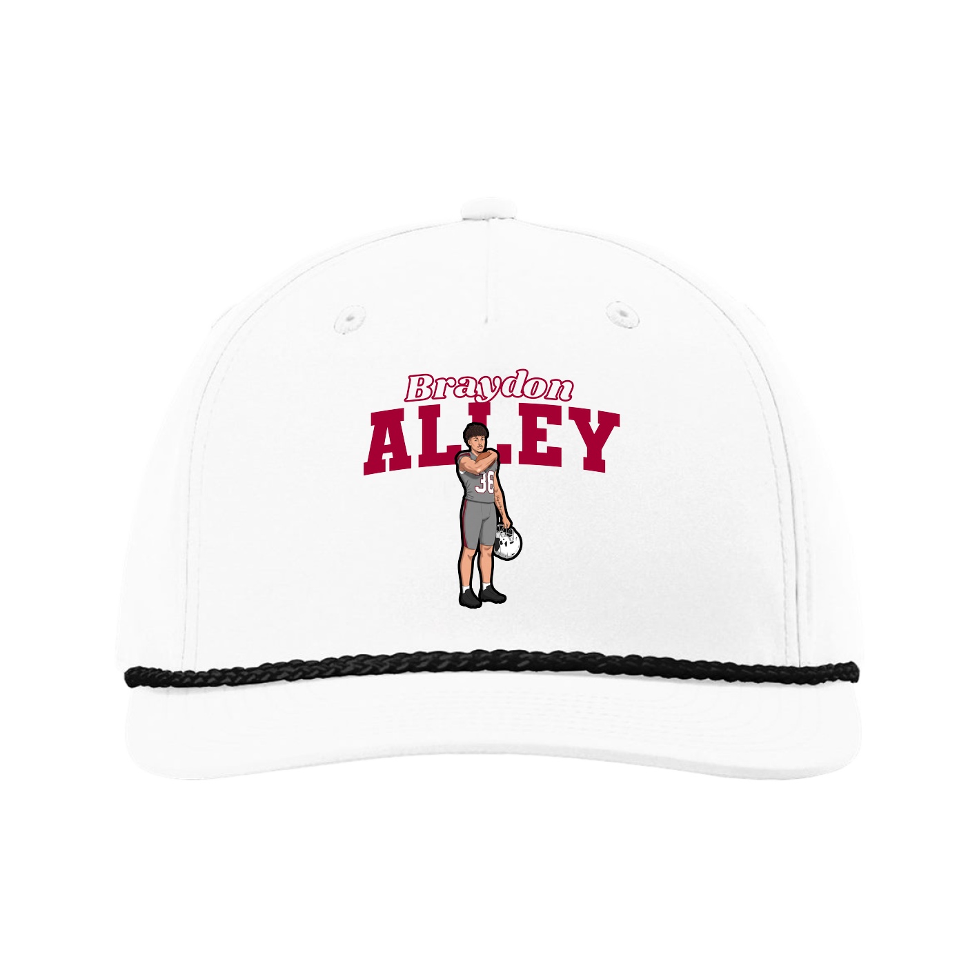 Five-Panel Classic Rope Cap — Name Arch in White