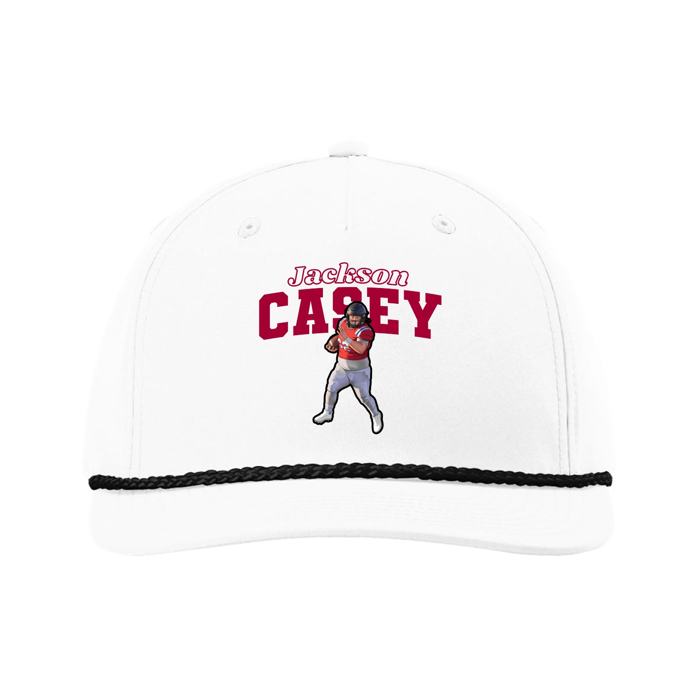 Five-Panel Classic Rope Cap — Name Arch in White