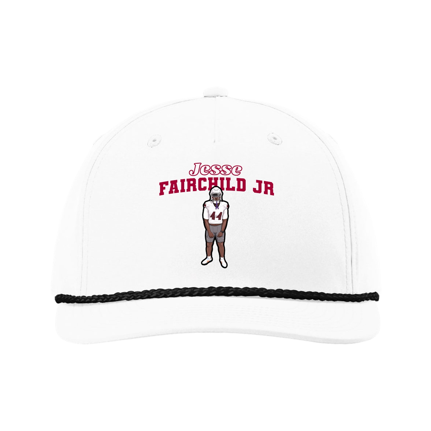 Five-Panel Classic Rope Cap — Name Arch in White