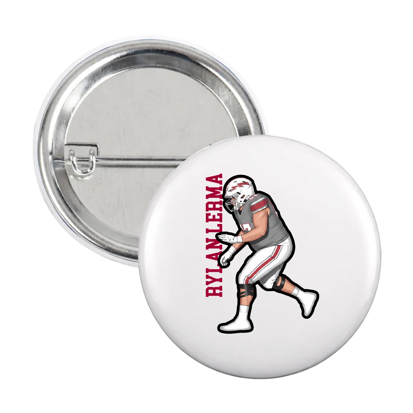 Game Day Button — Name Vertical in White
