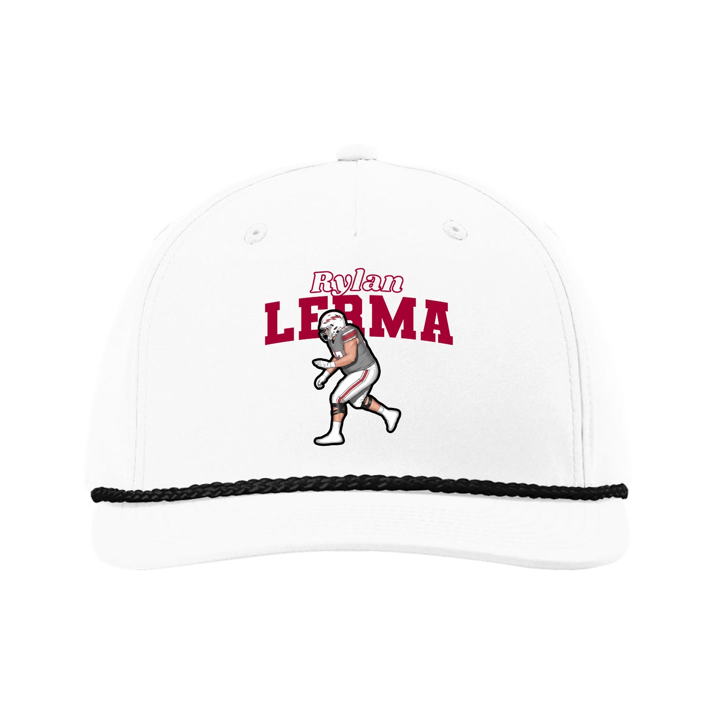 Five-Panel Classic Rope Cap — Name Arch in White