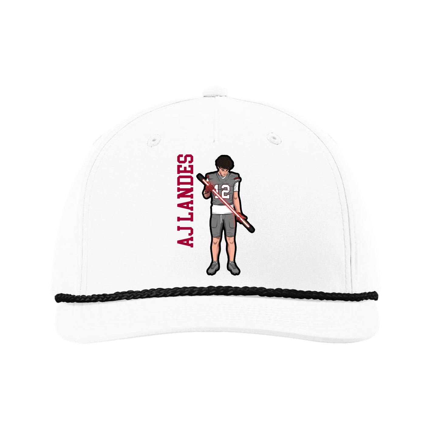 Five-Panel Classic Rope Cap — Name Vertical in White