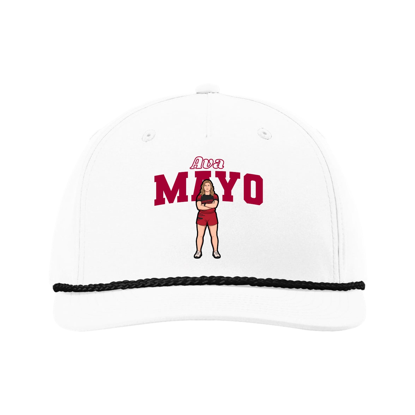 Five-Panel Classic Rope Cap — Name Arch in White