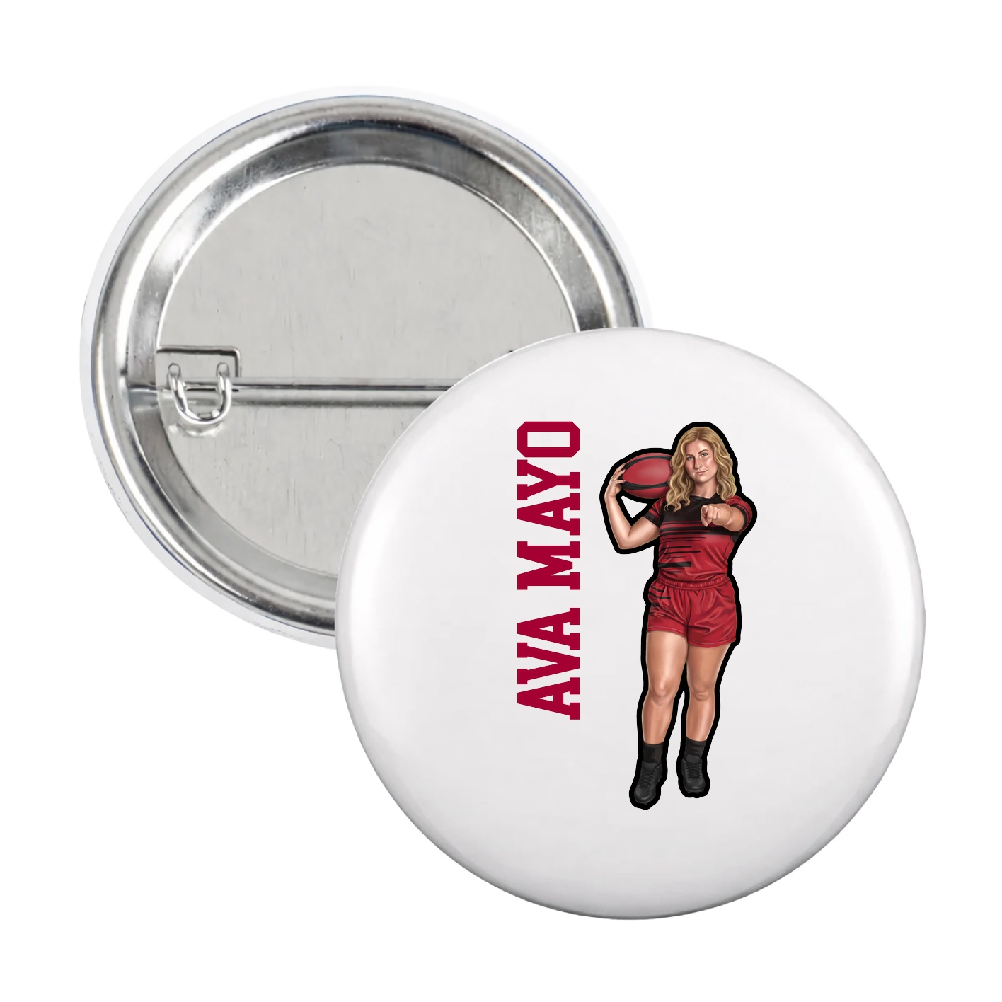 Game Day Button — Name Vertical in White