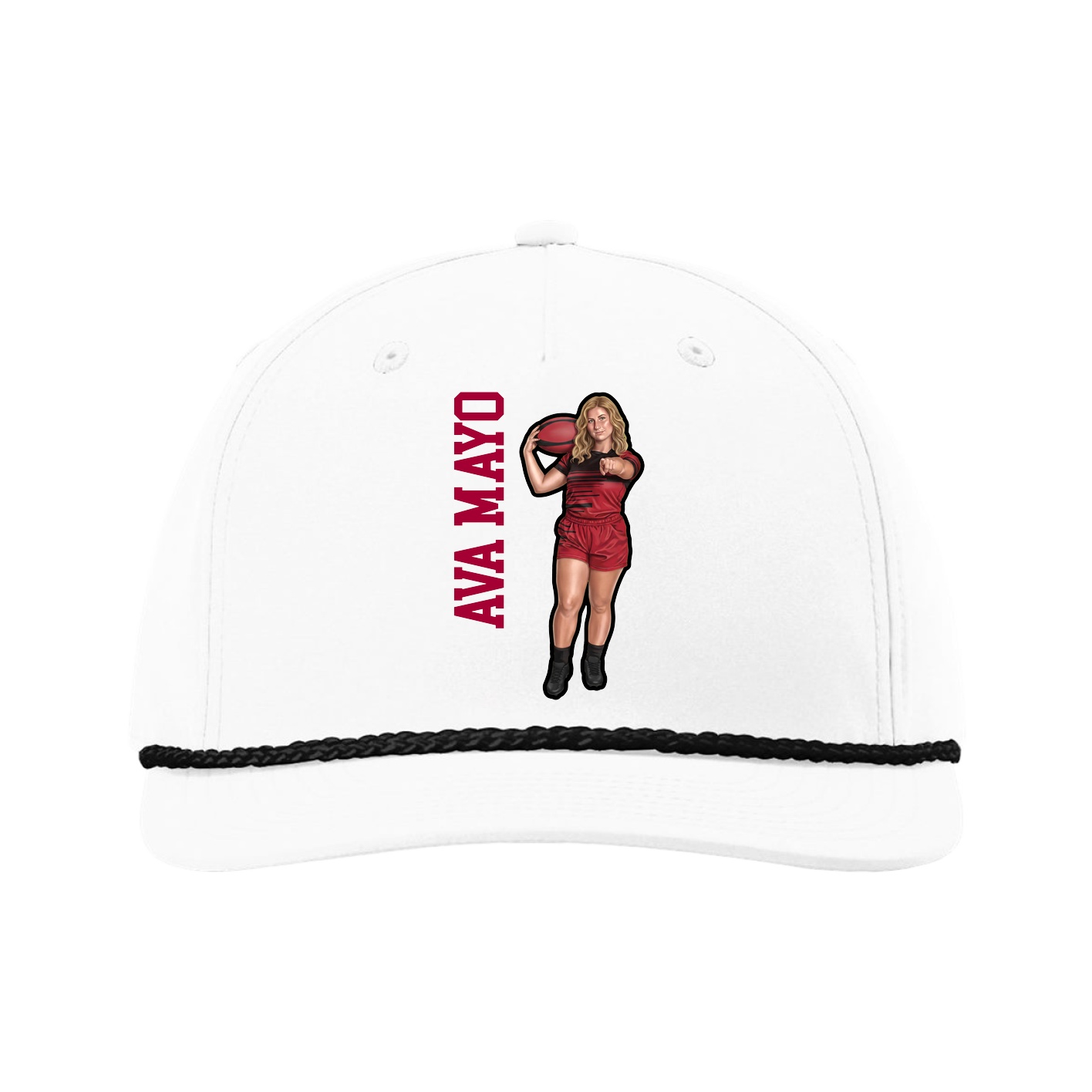 Five-Panel Classic Rope Cap — Name Vertical in White