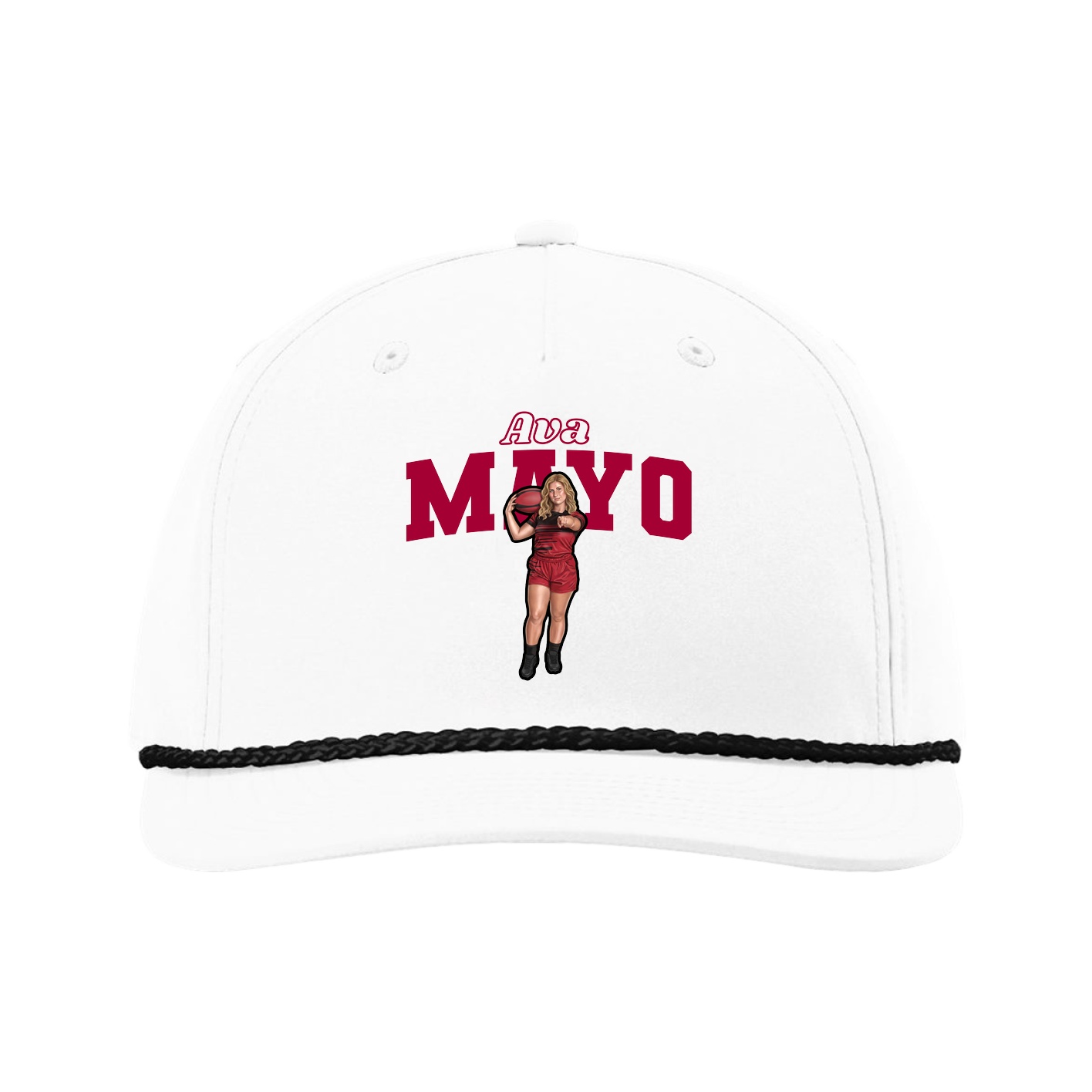 Five-Panel Classic Rope Cap — Name Arch in White