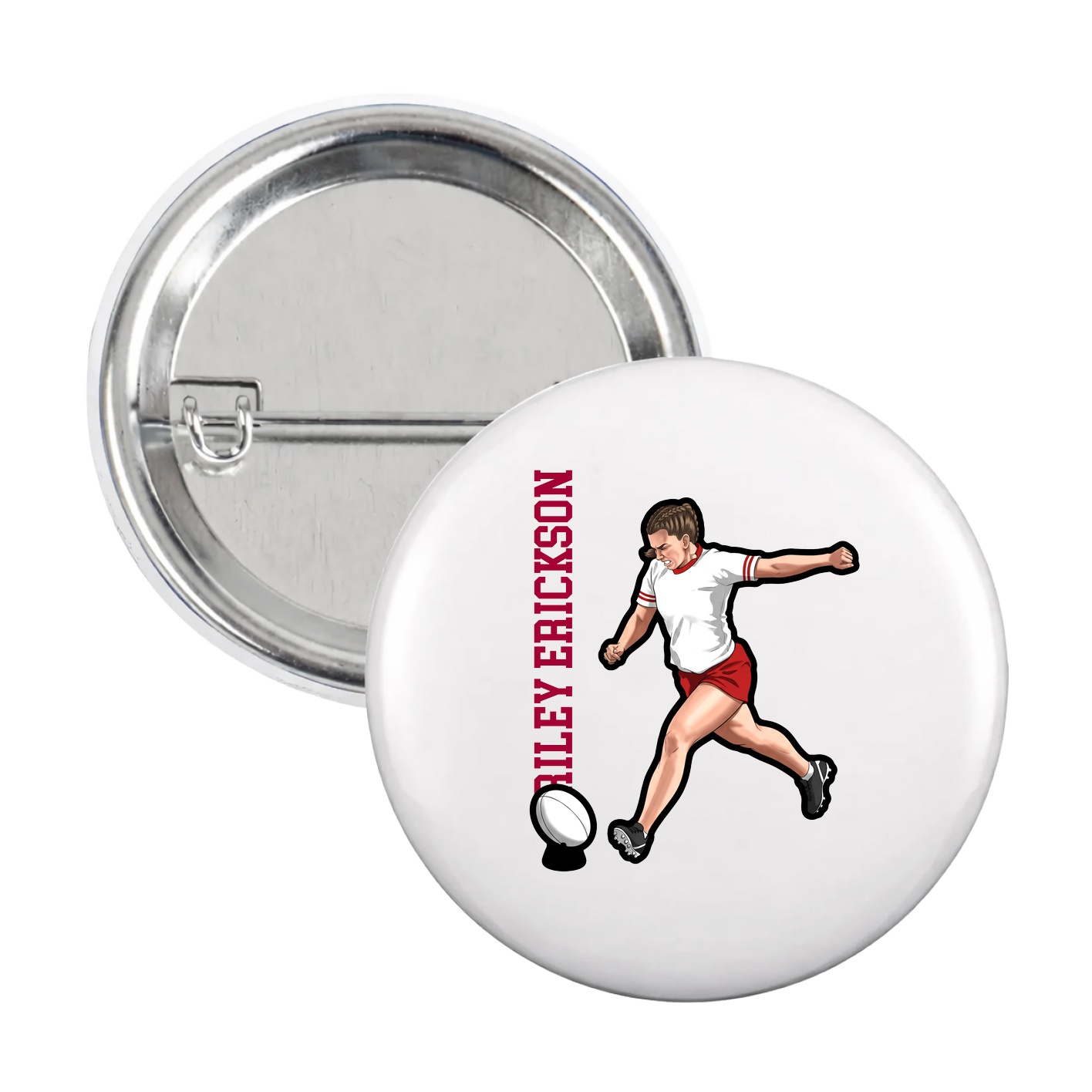 Game Day Button — Name Vertical in White