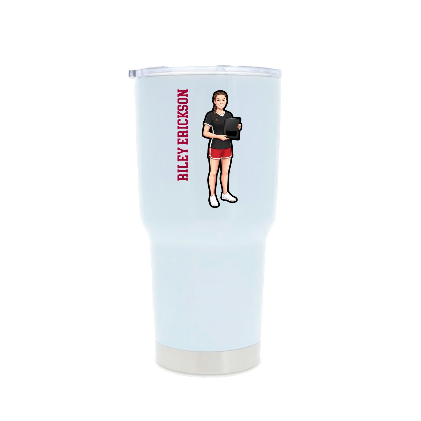 30oz Stainless Steel Tumbler — Name Vertical in White