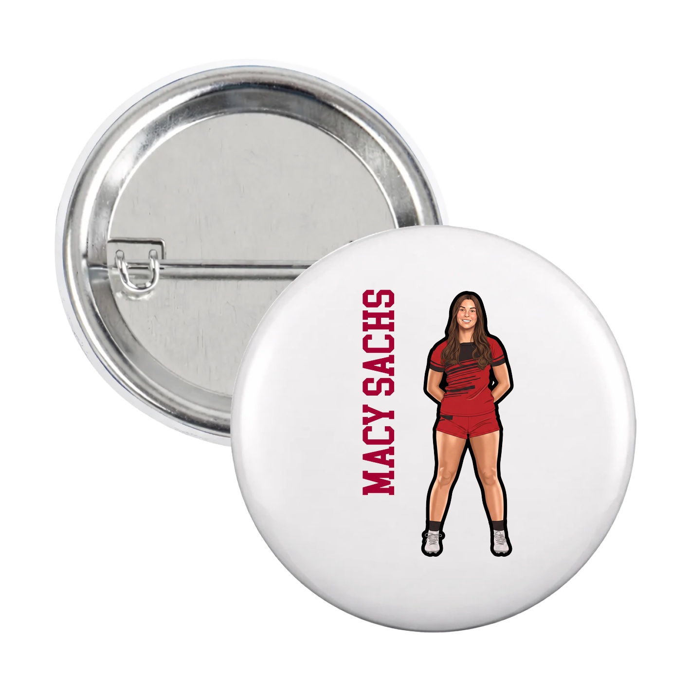 Game Day Button — Name Vertical in White