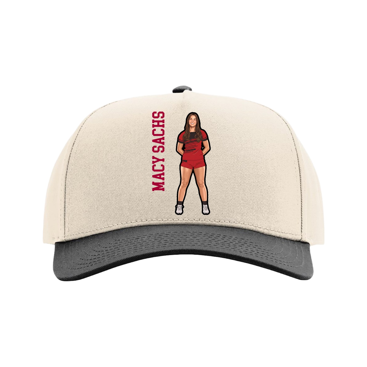 Full Fabric Five-Panel Champ Cap — Name Vertical in Cream/Black