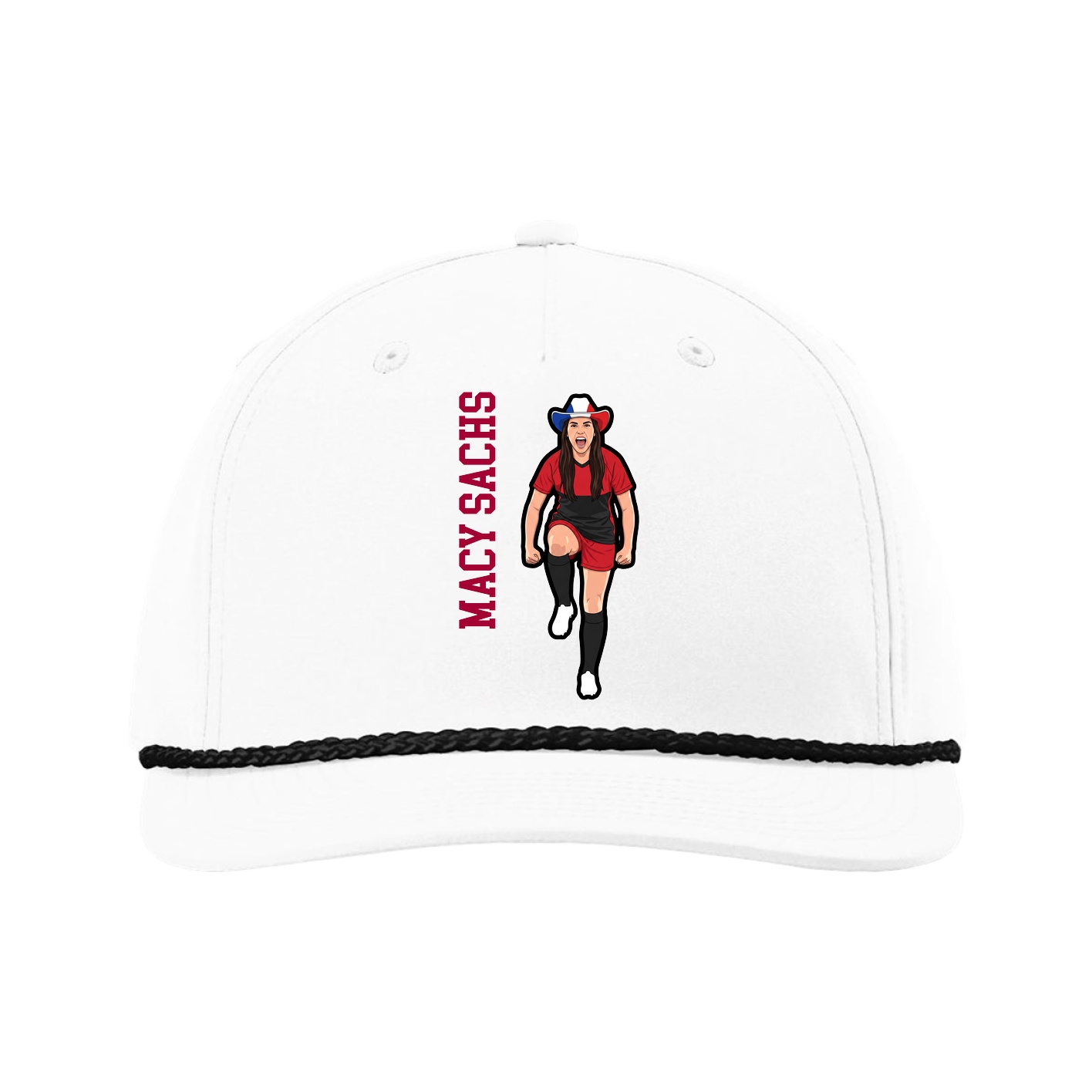 Five-Panel Classic Rope Cap — Name Vertical in White