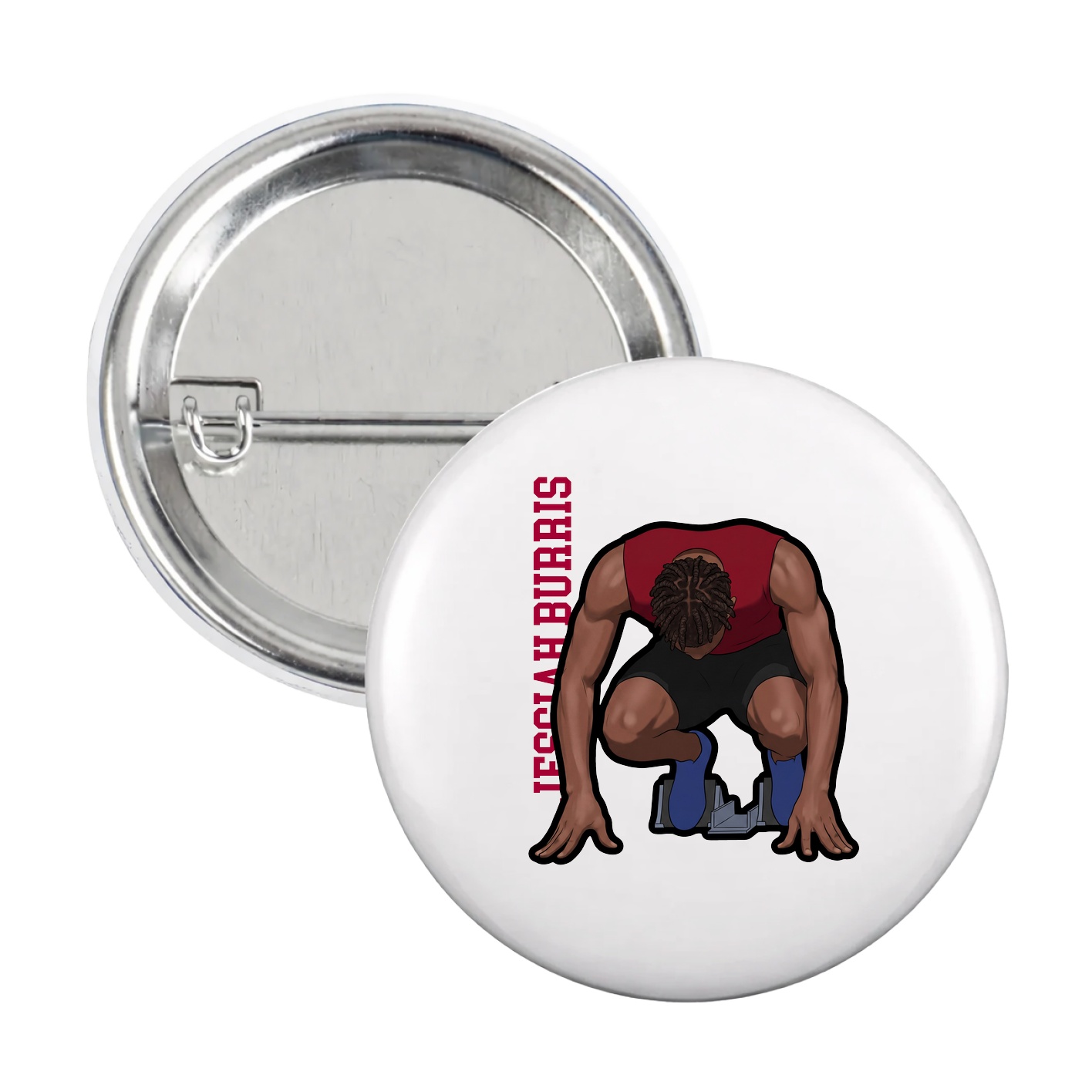 Game Day Button — Name Vertical in White