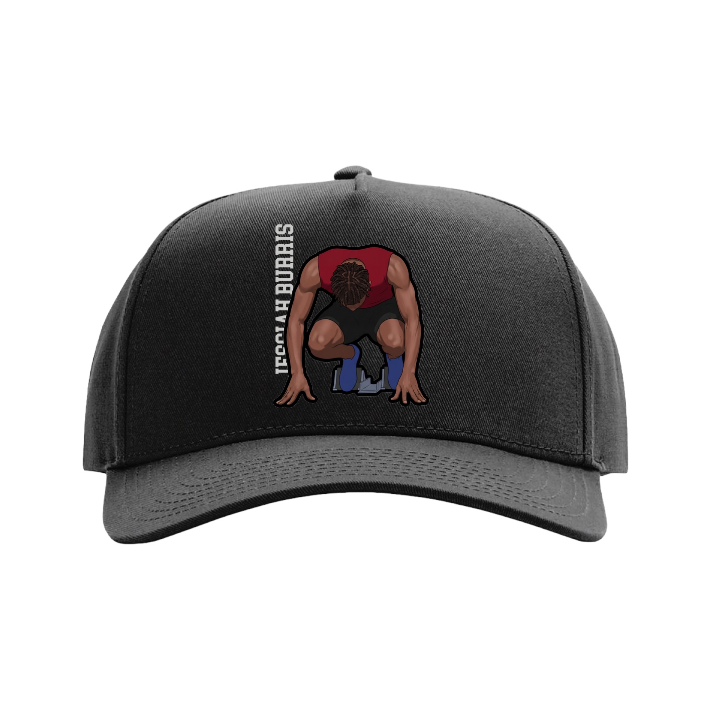 Full Fabric Five-Panel Champ Cap — Name Vertical in Black