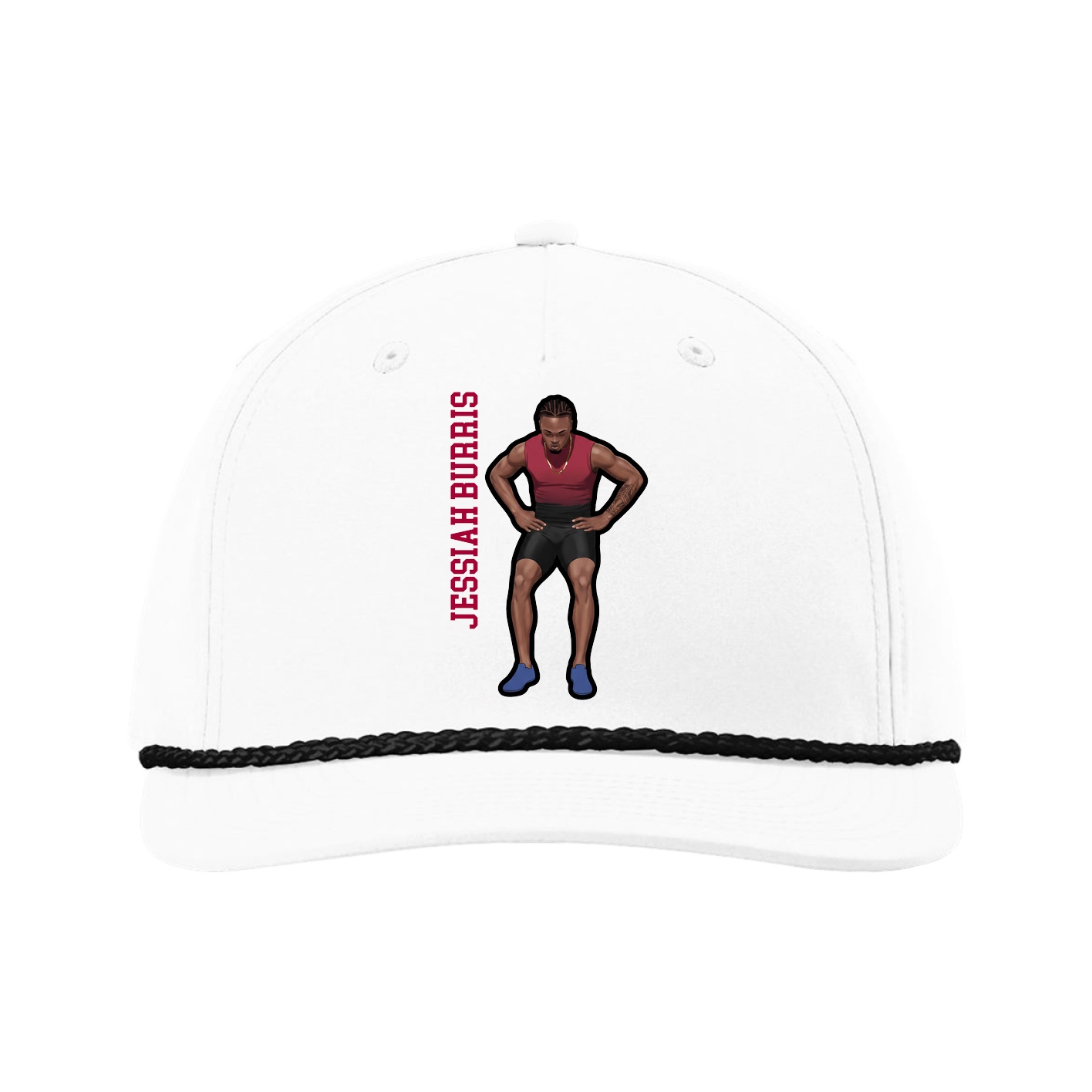 Five-Panel Classic Rope Cap — Name Vertical in White