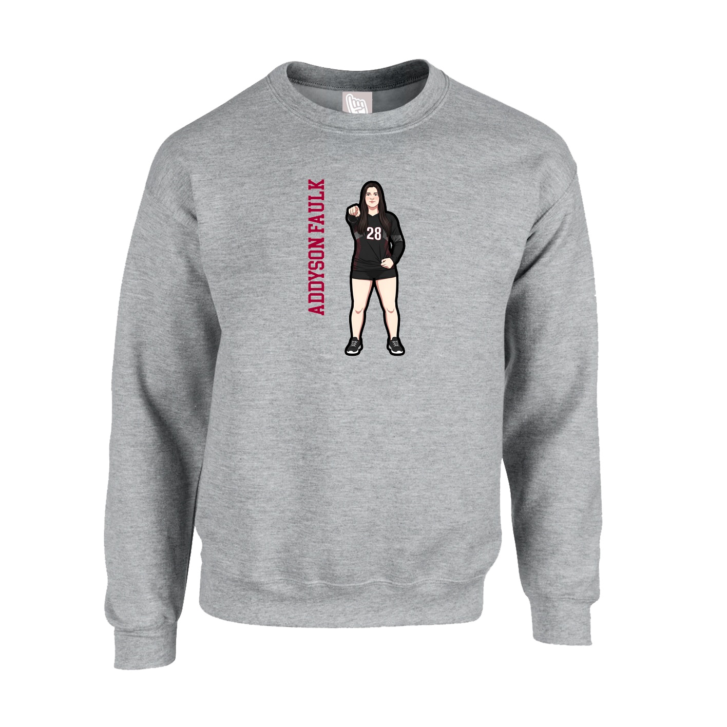 Fleece Crew — Name Vertical in Grey