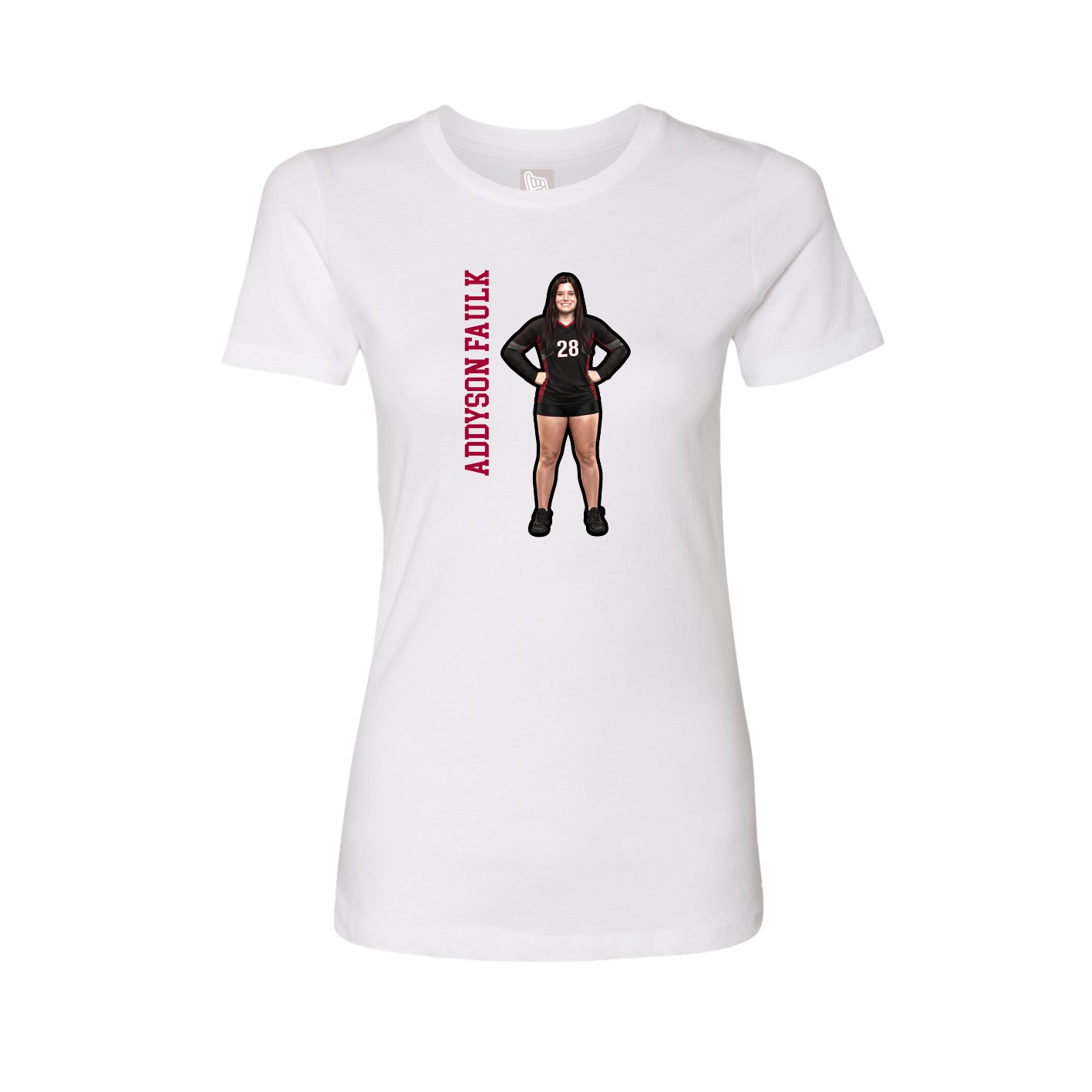 Womens Tee — Name Vertical in White
