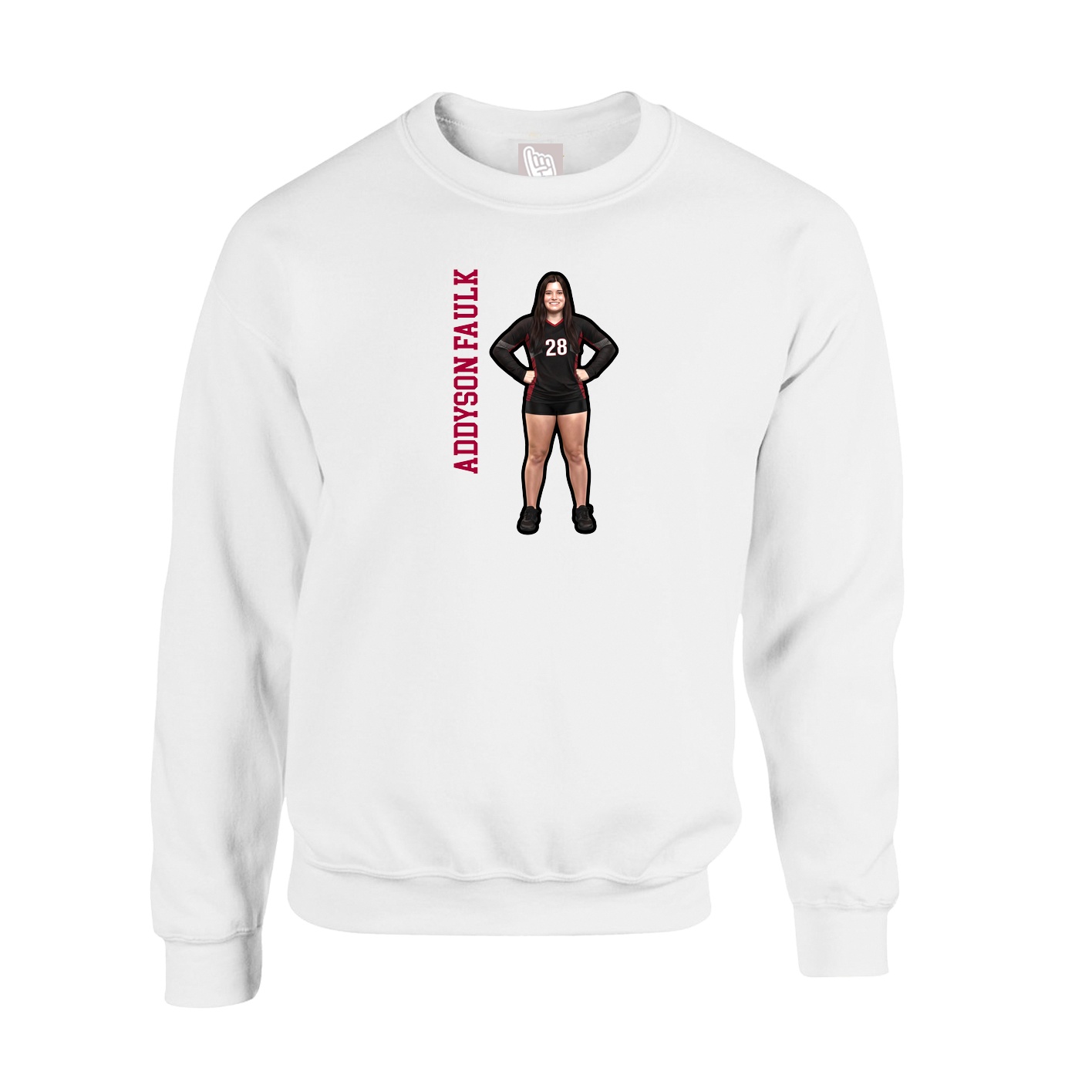 Fleece Crew — Name Vertical in White
