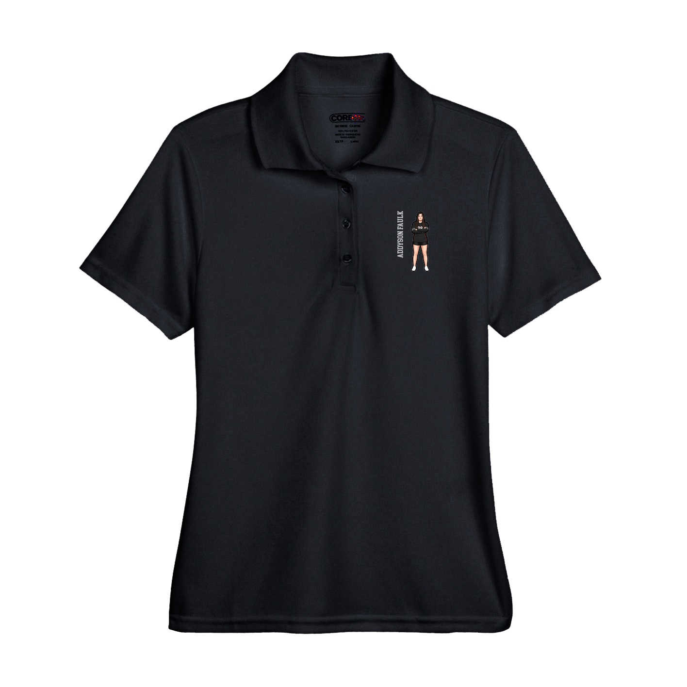 Performance Polo — Name Vertical in Black