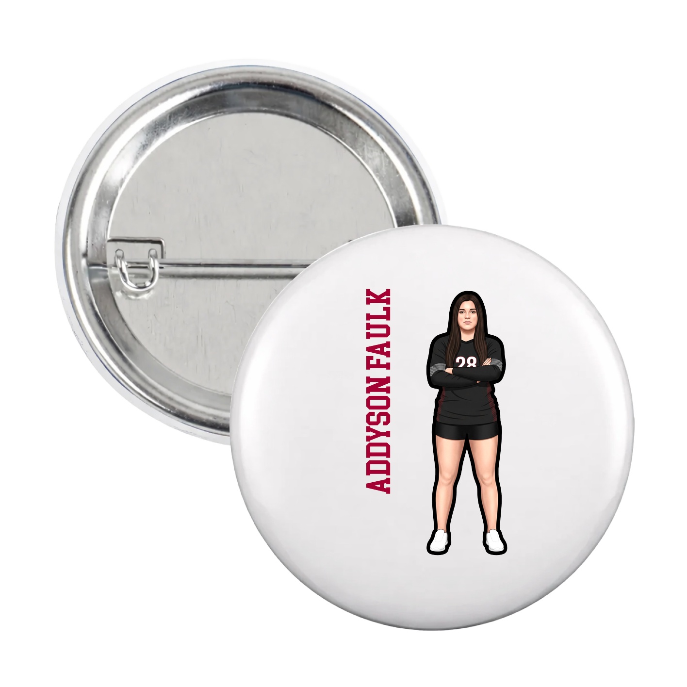 Game Day Button — Name Vertical in White