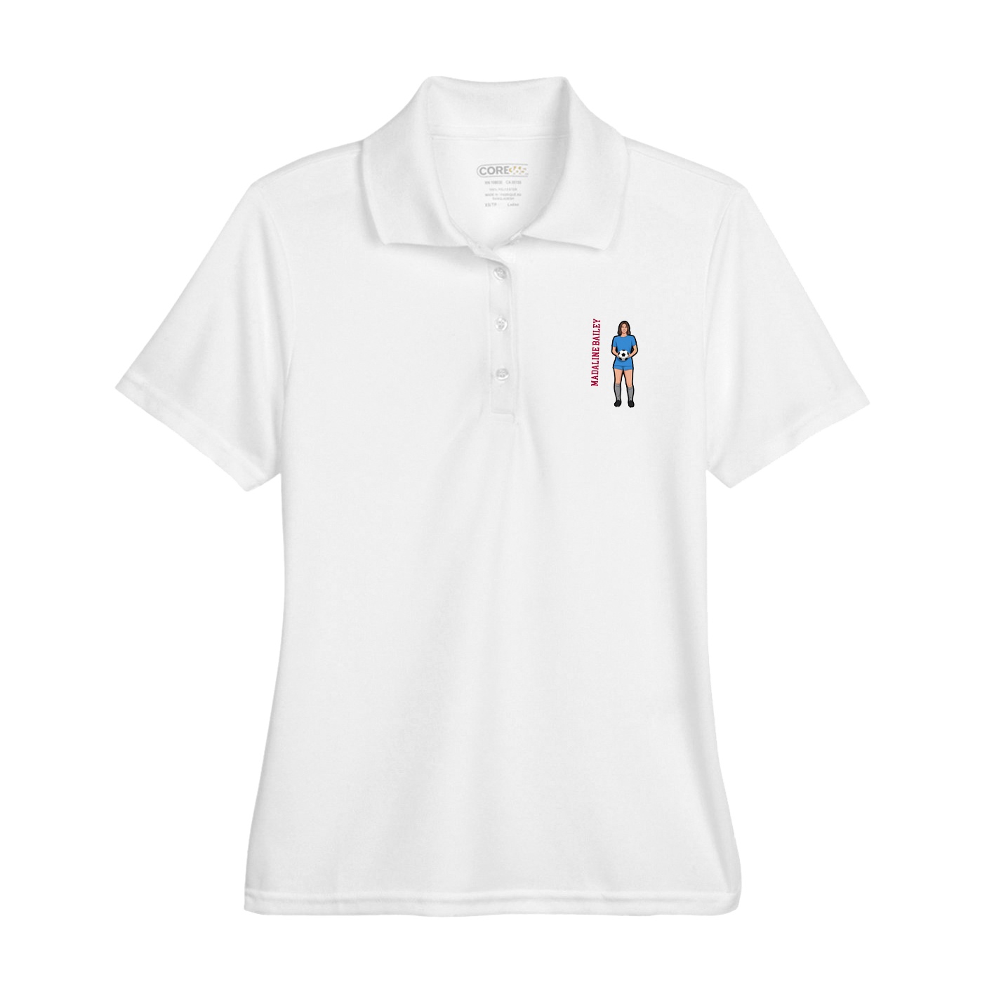 Womens Performance Polo — Name Vertical in White