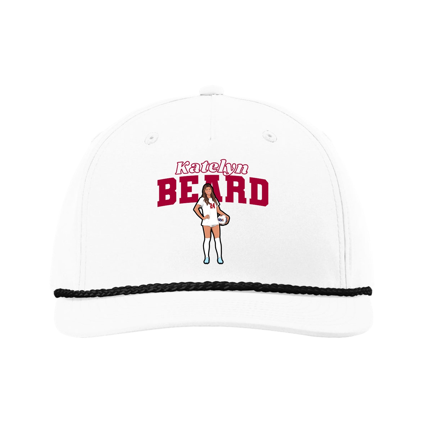Five-Panel Classic Rope Cap — Name Arch in White