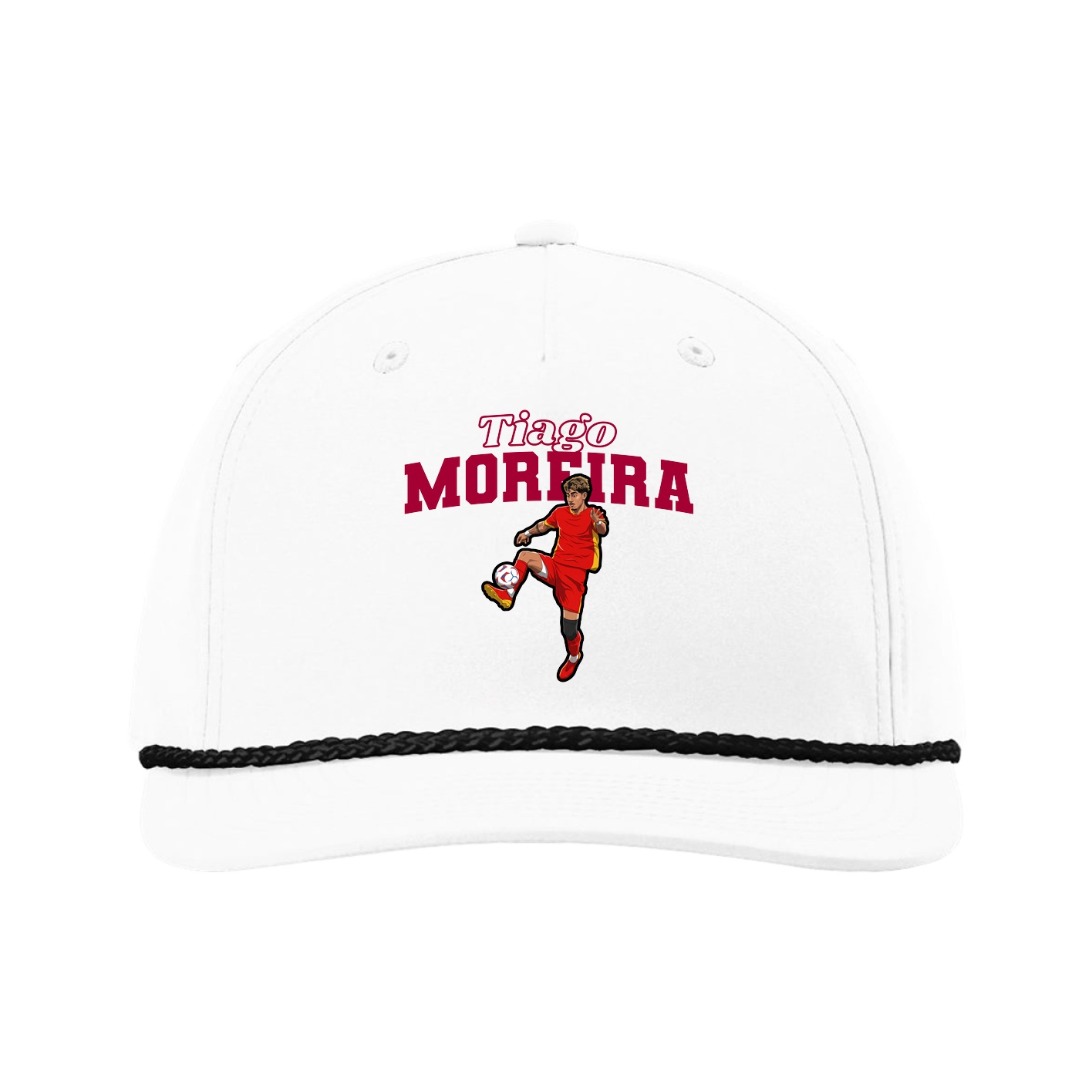 Five-Panel Classic Rope Cap — Name Arch in White