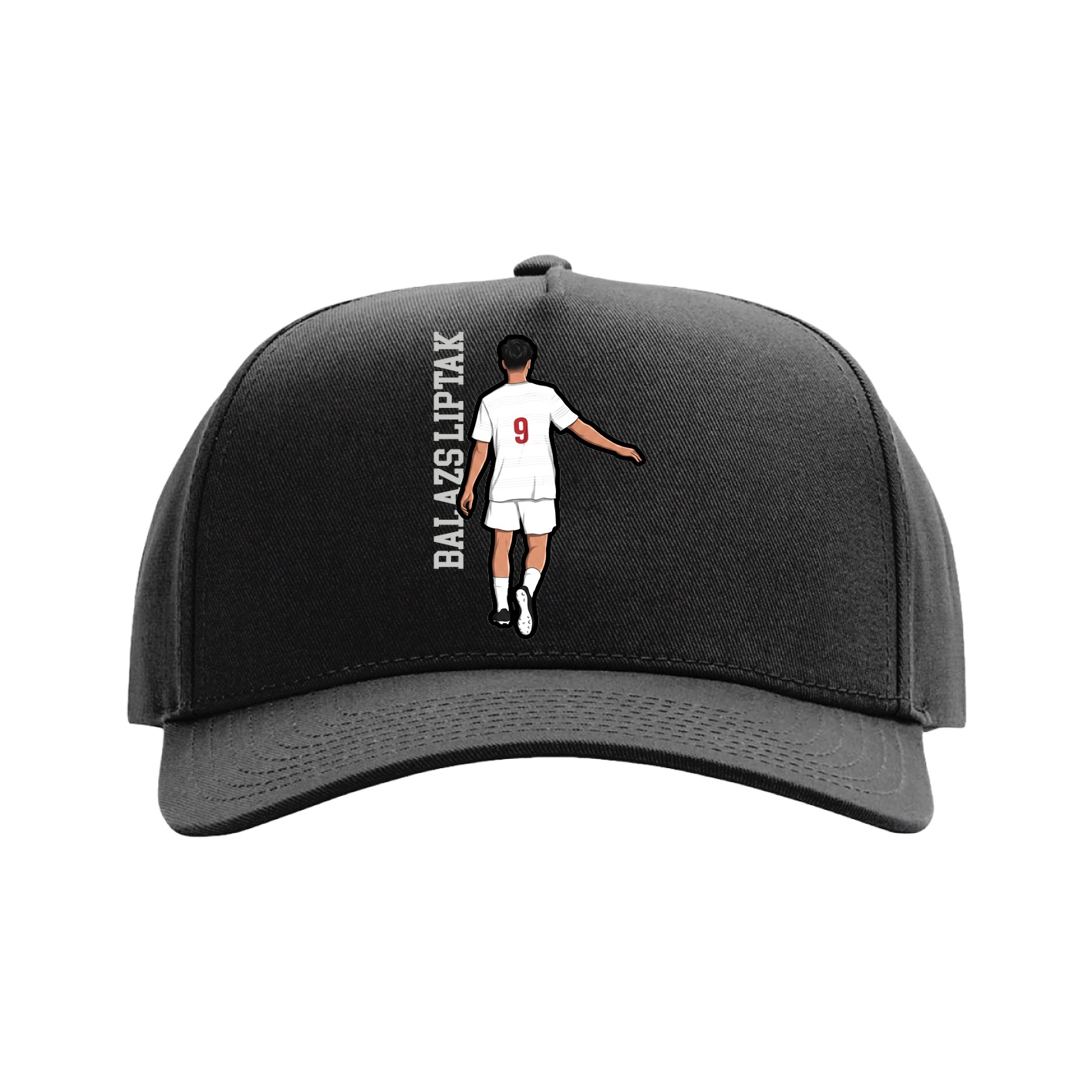 Full Fabric Five-Panel Champ Cap — Name Vertical in Black