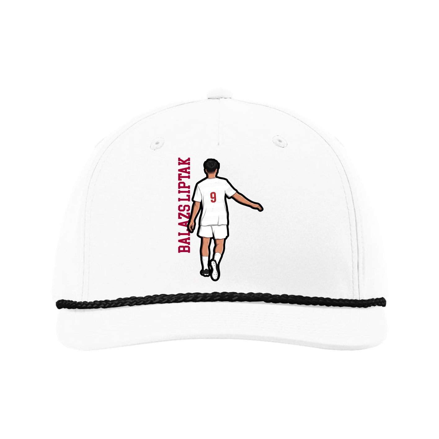 Five-Panel Classic Rope Cap — Name Vertical in White