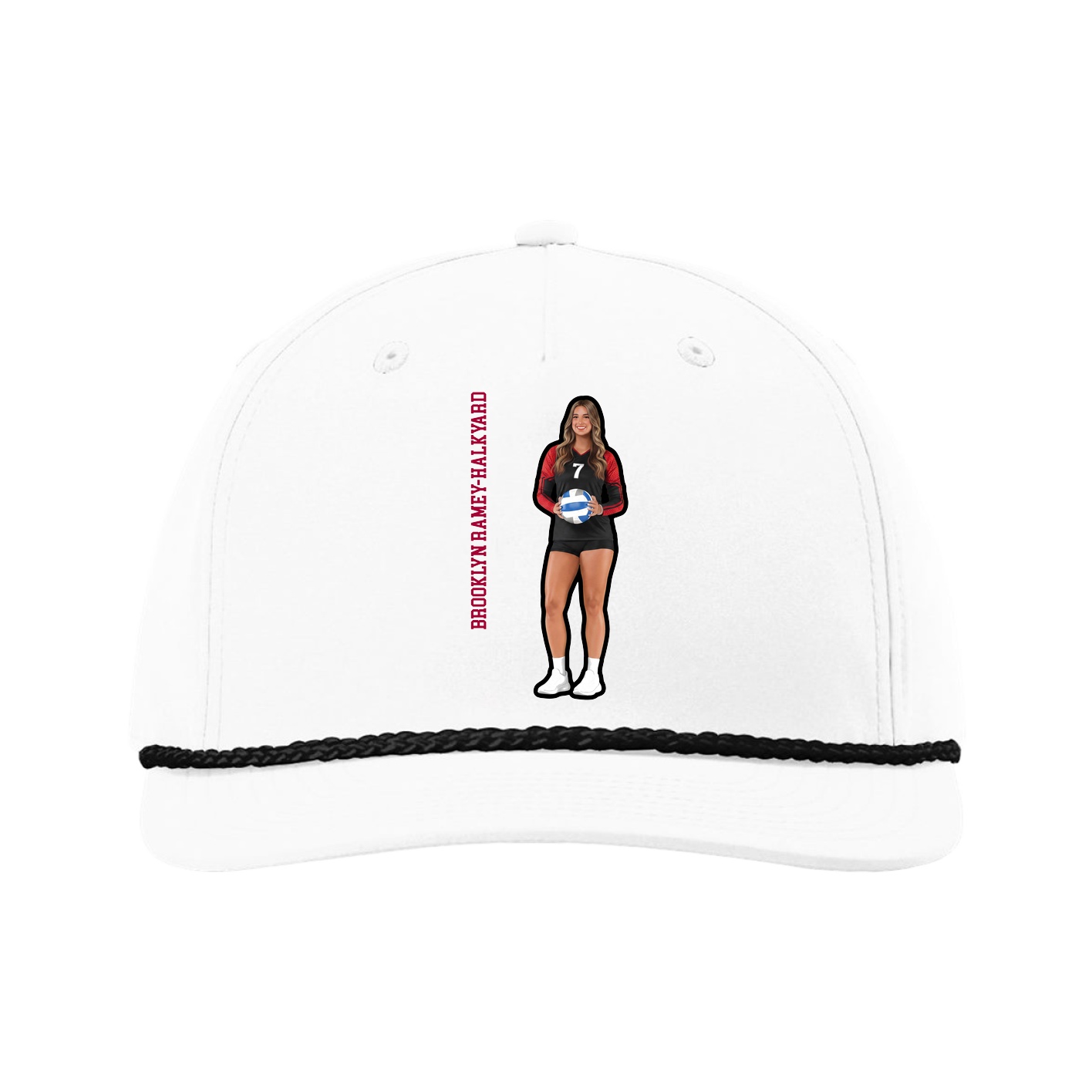 Five-Panel Classic Rope Cap — Name Vertical in White