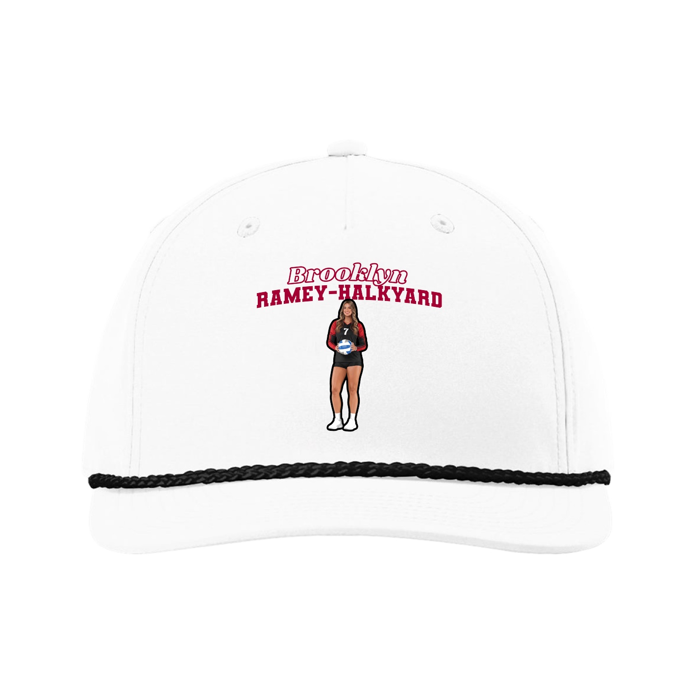 Five-Panel Classic Rope Cap — Name Arch in White