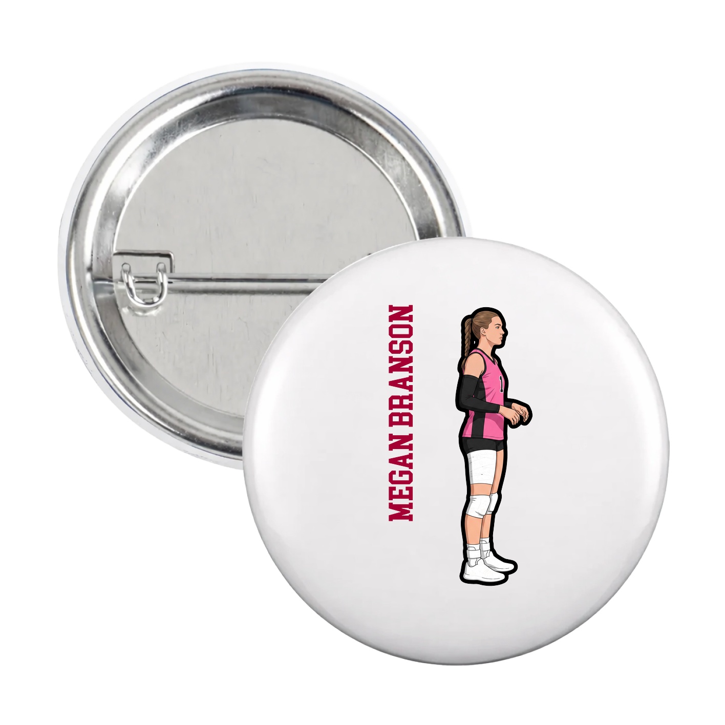 Game Day Button — Name Vertical in White