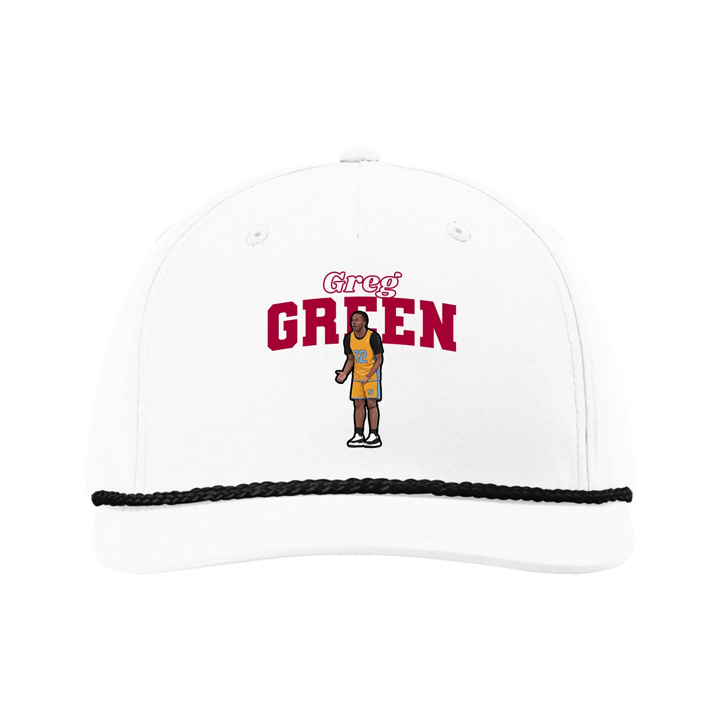 Five-Panel Classic Rope Cap — Name Arch in White
