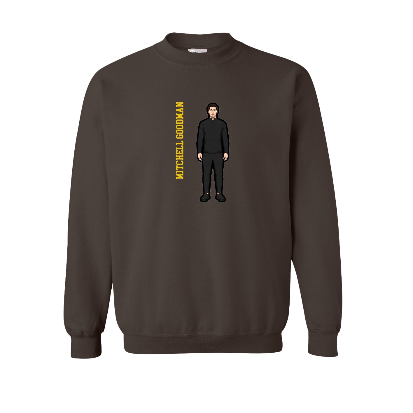 Fleece Crew — Name Vertical in Brown