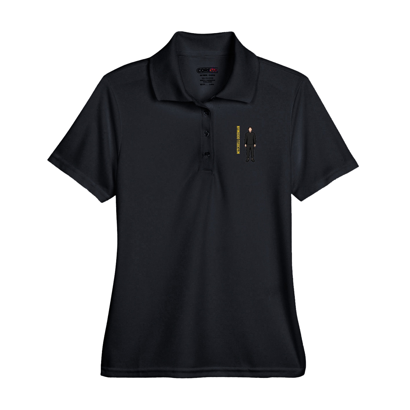 Performance Polo — Name Vertical in Black