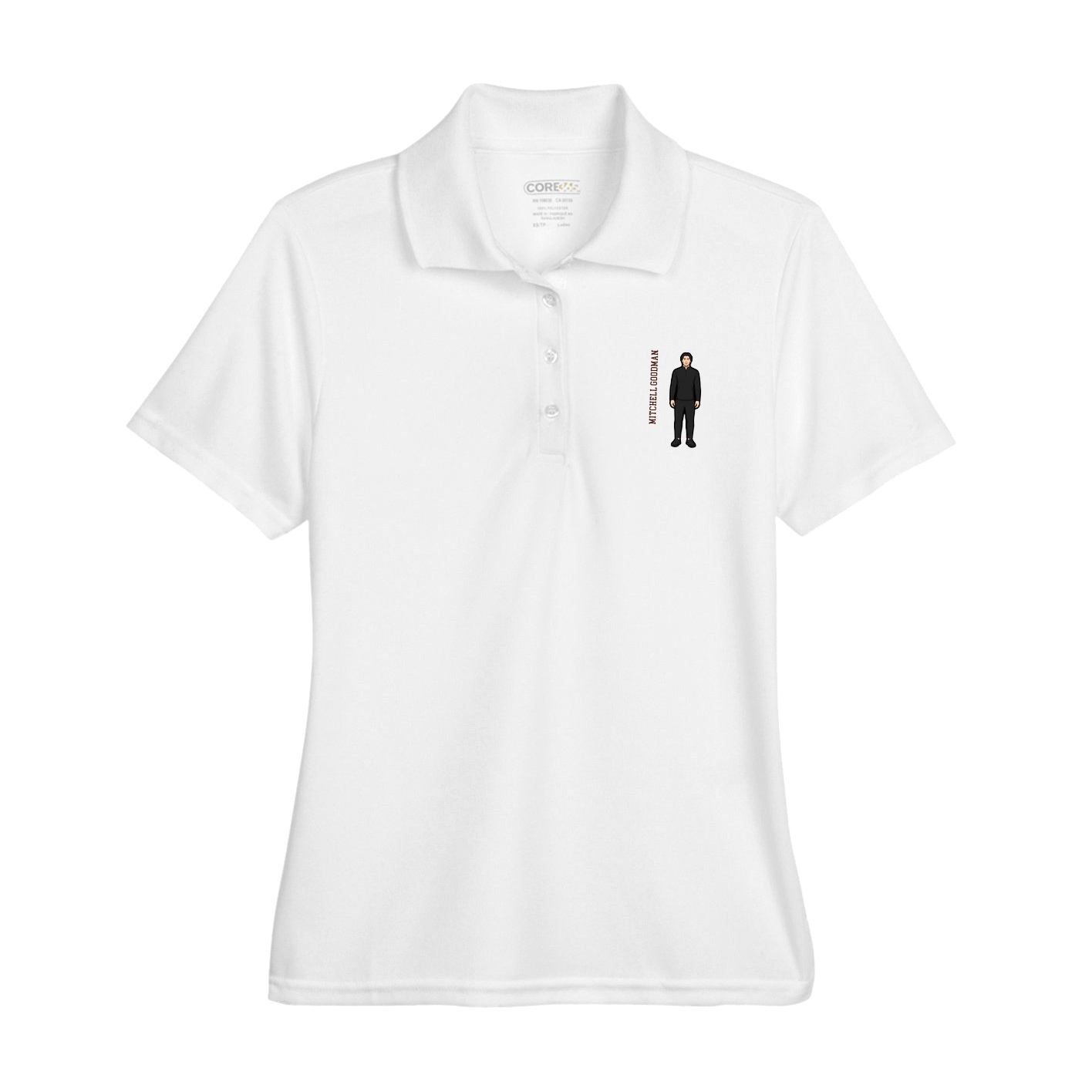 Womens Performance Polo — Name Vertical in White