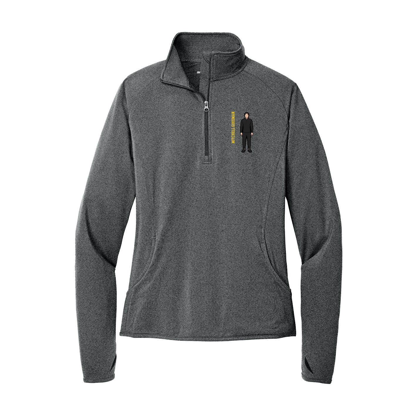 Women's Q-Zip Pullover — Name Vertical in Grey