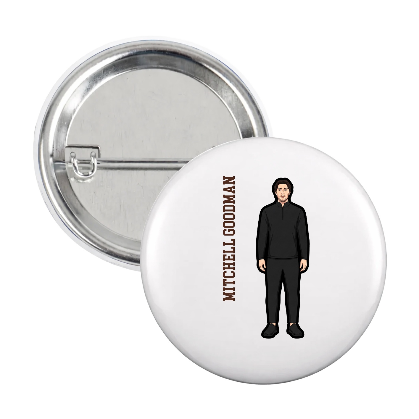 Game Day Button — Name Vertical in White