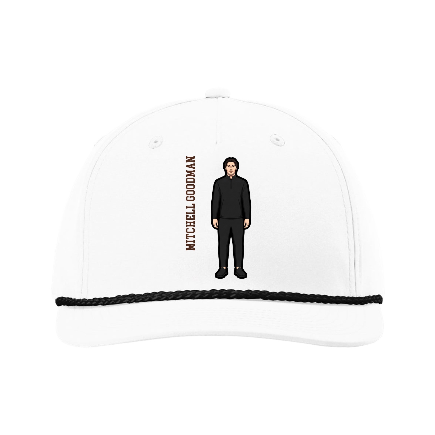 Five-Panel Classic Rope Cap — Name Vertical in White