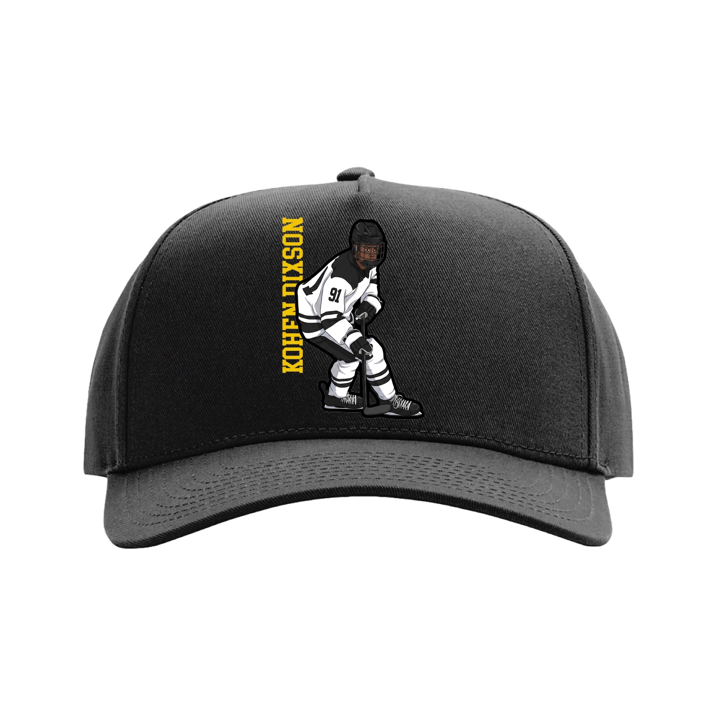 Full Fabric Five-Panel Champ Cap — Name Vertical in Black