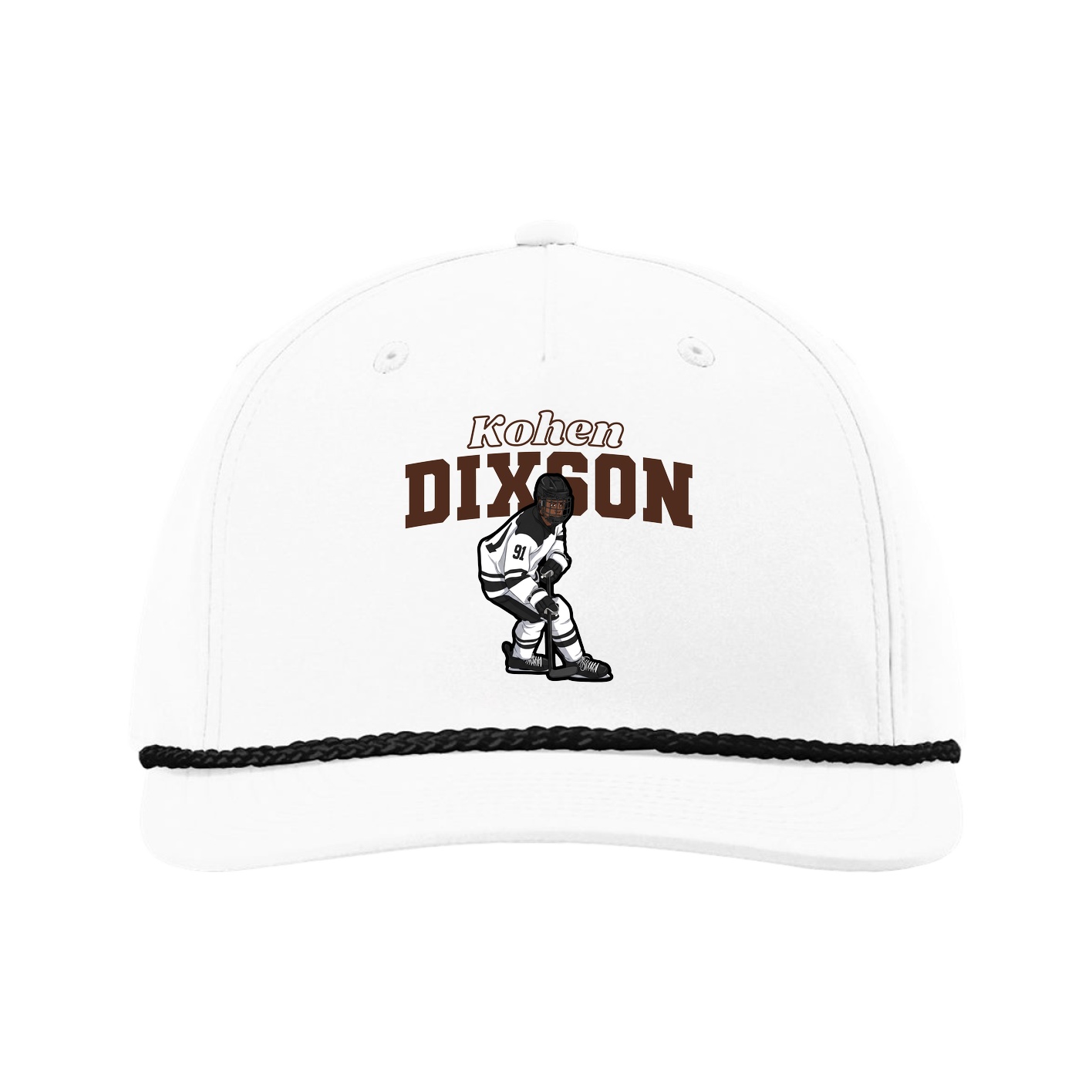 Five-Panel Classic Rope Cap — Name Arch in White