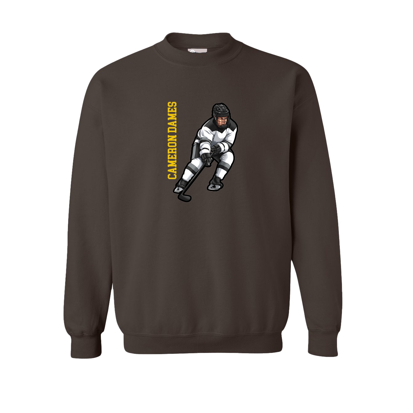 Fleece Crew — Name Vertical in Brown