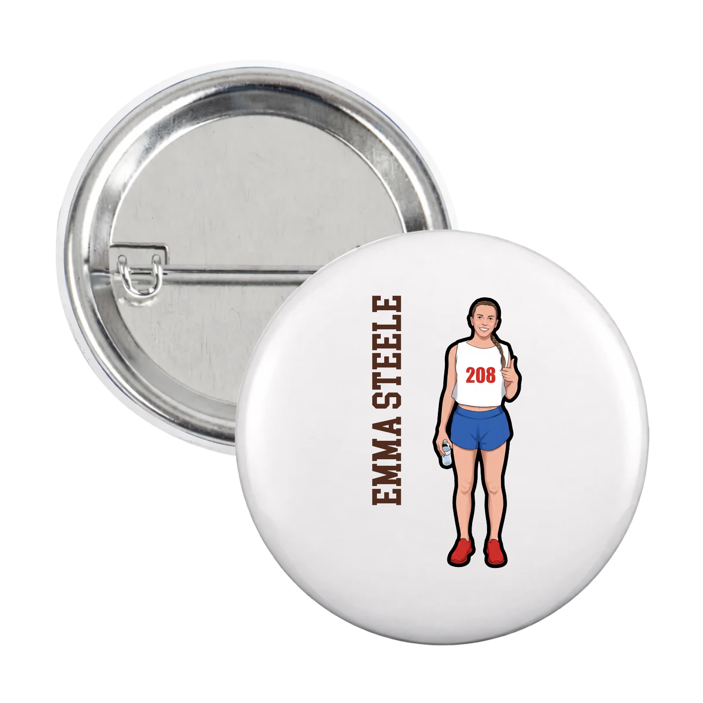 Game Day Button — Name Vertical in White