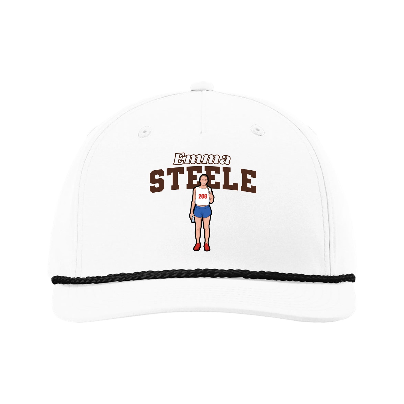Five-Panel Classic Rope Cap — Name Arch in White