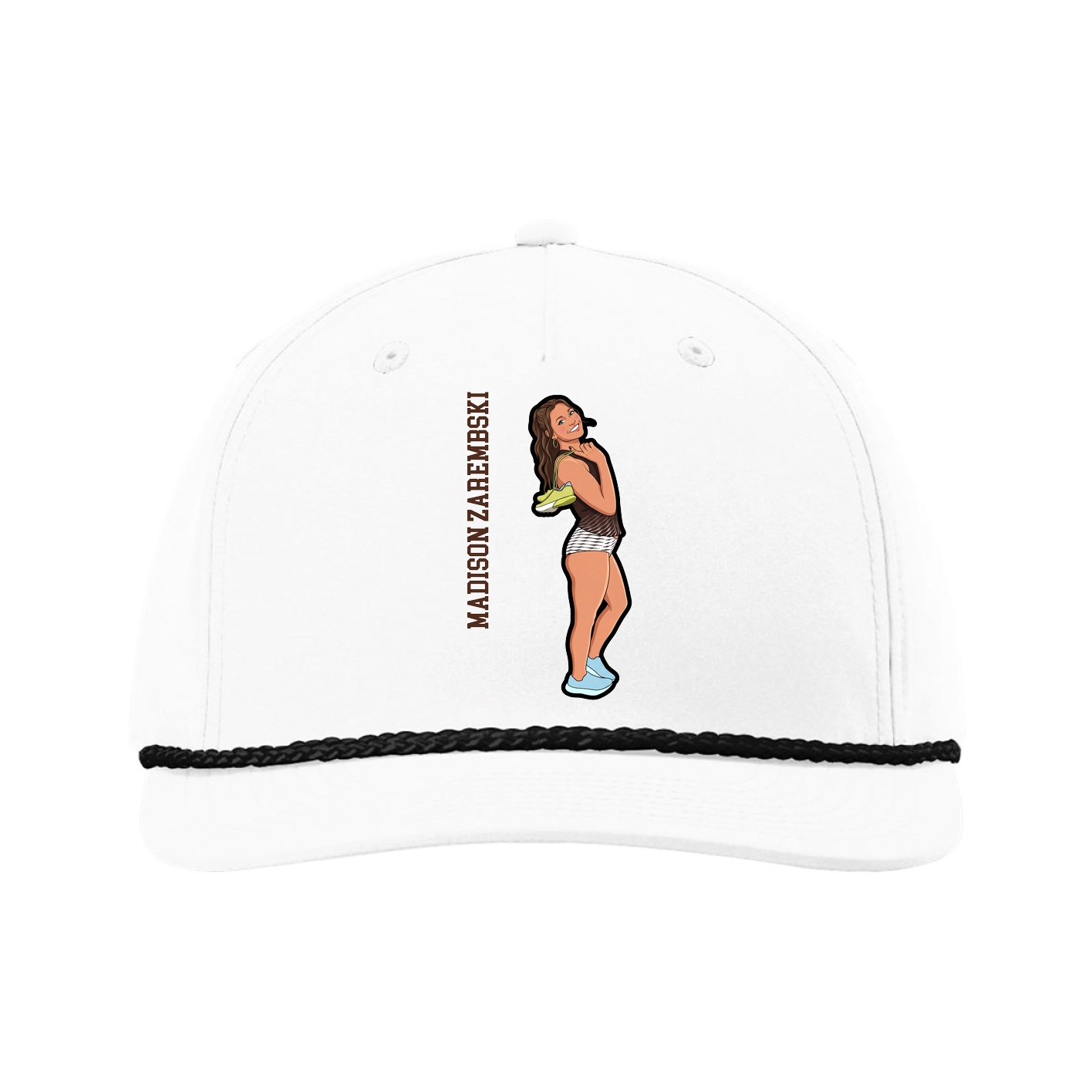 Five-Panel Classic Rope Cap — Name Vertical in White