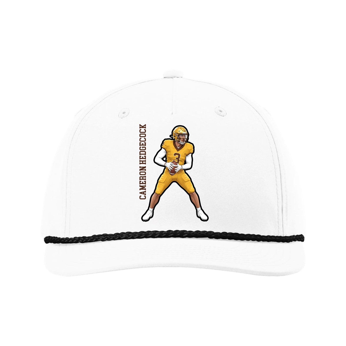 Five-Panel Classic Rope Cap — Name Vertical in White