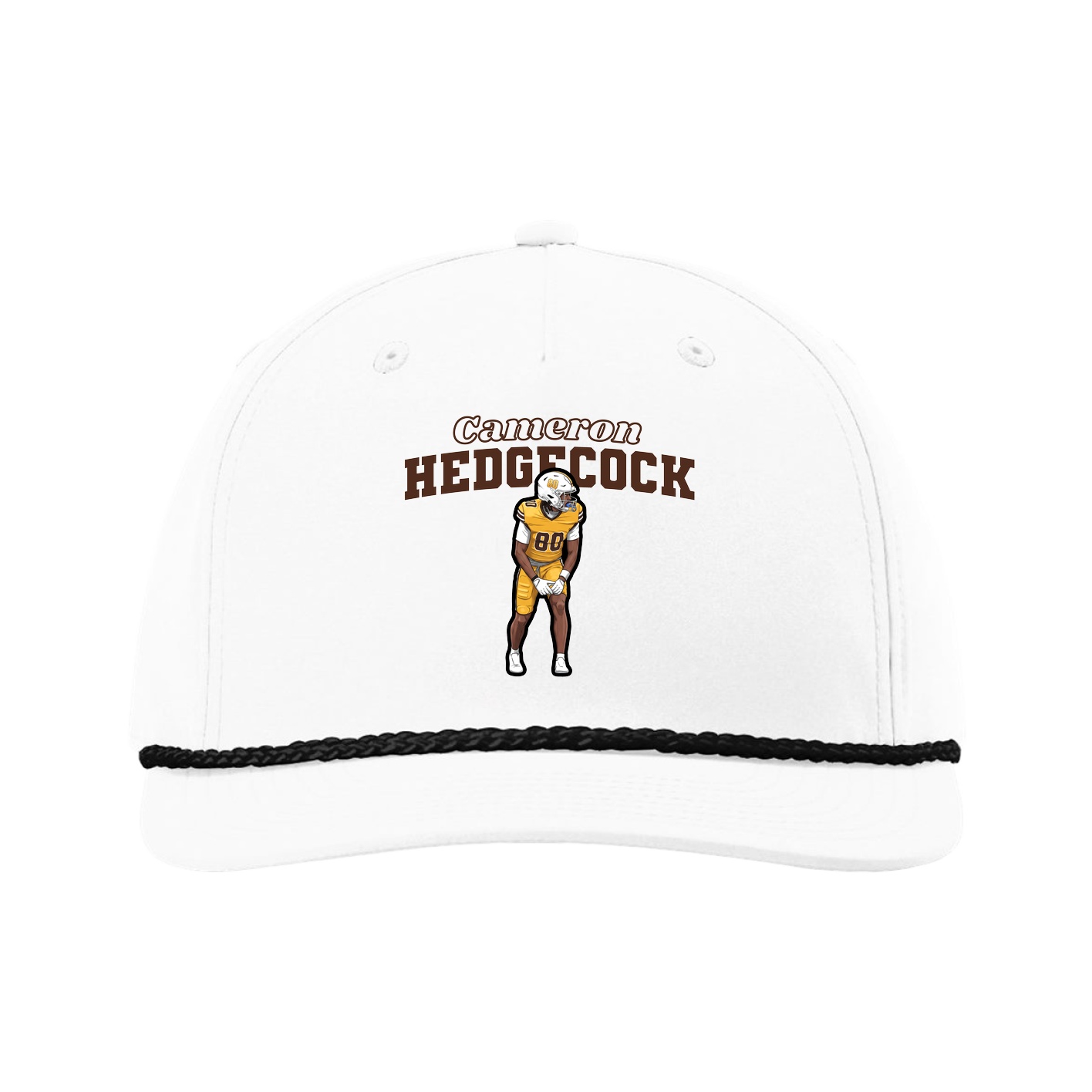Five-Panel Classic Rope Cap — Name Arch in White