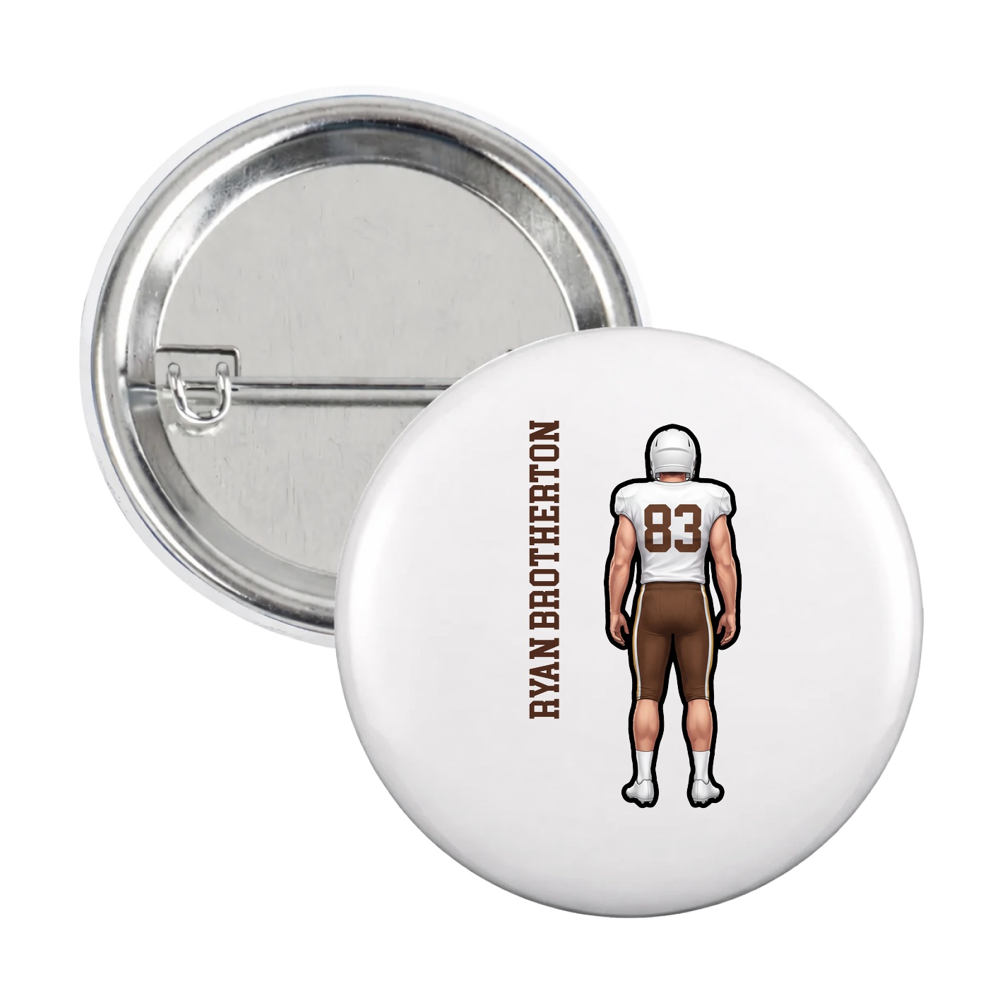 Game Day Button — Name Vertical in White