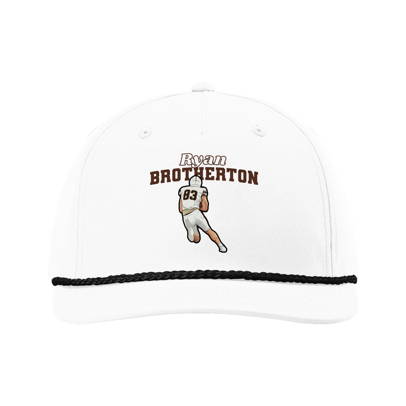 Five-Panel Classic Rope Cap — Name Arch in White